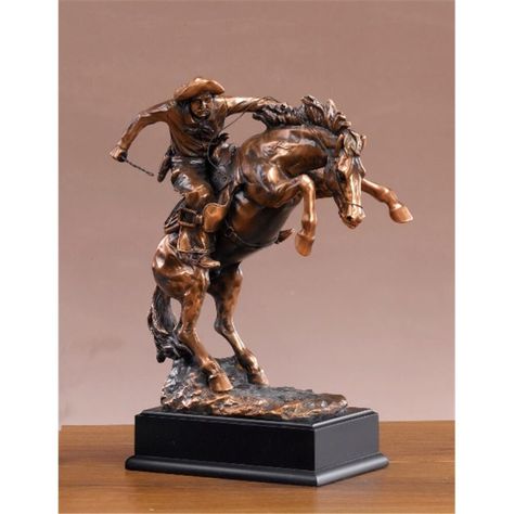 Features . Pony Express Bronze Plated Resin Sculpture.. Cold cast heavy resin-stone powder mix dipped in copper.. Each item is individually packaged in a foam injected mould.. Dimension - 9 x 5.4 x 11.5 in.. Item Weight - 3.65 lbs. Cowboy Sculpture, Western Sculpture, Bucking Horse, Man On Horse, Pony Express, Horse Statue, Cowboy Horse, Black Cowboy, Sculpture Ideas