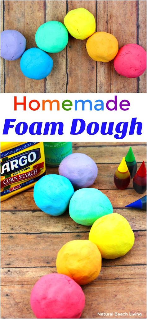 Looking for a fun Rainbow themed activity to do with your kids? This Rainbow Foam Dough is soft, silky, and squishy - and best of all, it's easy to make. How to Make Shaving Cream Playdough Recipe - Easy Foam Dough. Your children will love to squish the shaving cream and cornstarch together to make a batch of foam playdough for an afternoon playdate, sensory activity, or just some messy play. Foam Dough, Best Homemade Playdough Recipe, Easy Play Dough, Best Playdough Recipe, Easy Playdough Recipe, Cooked Playdough, Kids Play Dough, Play Dough Recipe, Homemade Playdough Recipe