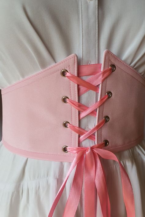 Corset Ribbon Back, Ribbon Corset Dress Back, Pink Corset Belt, Diy Corset Belt, Corset Belt Pattern, Corset Diy, Corset Ribbon, Ribbon Corset, Diy Corset