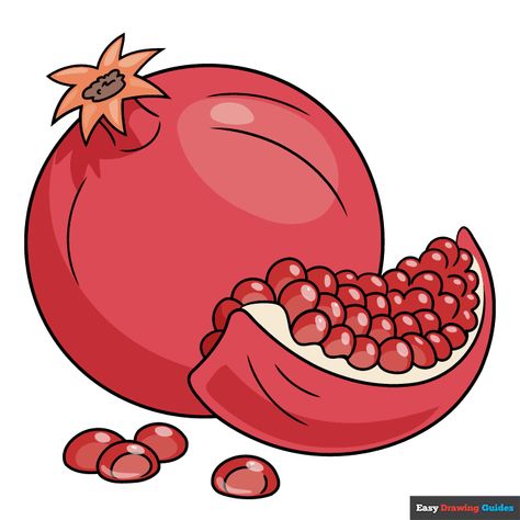 Complete Pomegranate drawing Pomegranate Easy Drawing, Pomegranate Drawing Simple, Guava Drawing, Pomegranate Pictures, Pomegranate Drawing, Fruit Drawing, Pomegranate Art, Food Doodles, Fruits Drawing