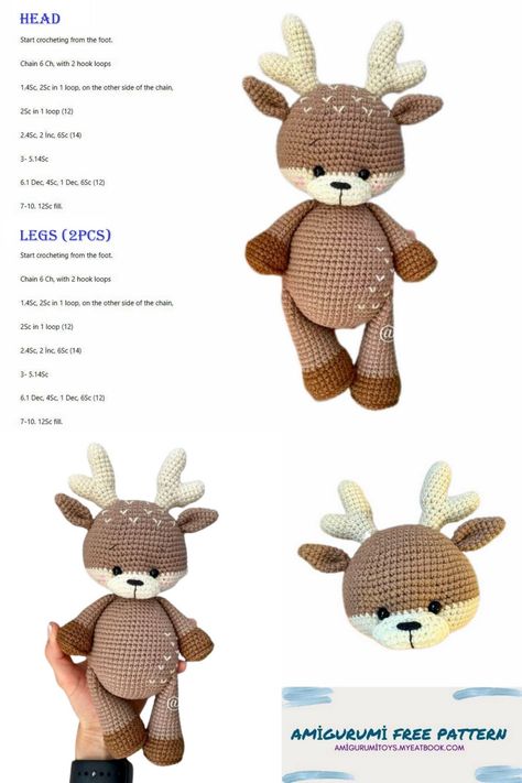 Sewing Soft Toys, Crochet Pokemon, Crochet Deer, Animal Knitting Patterns, Crochet Animals Free Patterns, Crochet Design Pattern, Crochet Pattern Amigurumi, Crochet Animal, Animal Patterns