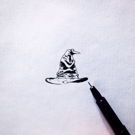 Sorting hat Harry Potter Hat Tattoo, Sorting Hat Tattoo Small, Harry Potter Sorting Hat Tattoo, Sorting Hat Drawing, Sorting Hat Tattoo, Twenty One Pilots Tattoo, Pilot Tattoo, Harry Potter Hat, Hat Tattoo