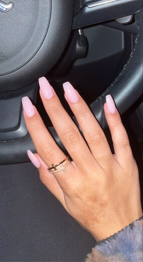 Party Pink Nails, Light Pink Nails Acrylic Coffin, Coffin Acrylic Nails Light Pink, Light Pink Coffin Nail Ideas, Coffin Light Pink Nails, Prom Nails Light Pink, Light Pink Birthday Nails, Pink Coffin Shape Nails, Light Pink Acrylic Nails Coffin