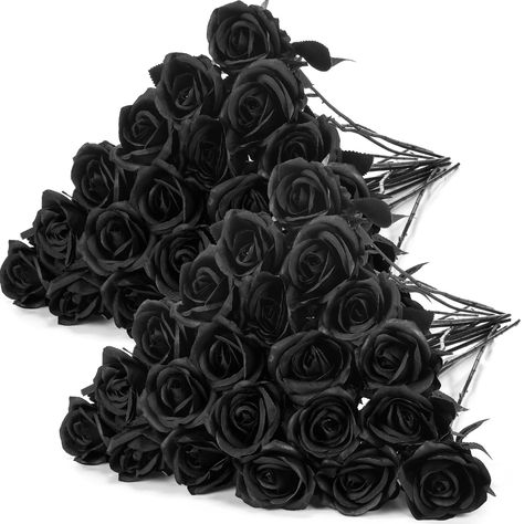 PRICES MAY VARY. Bountiful Blossoms in a Bundle: embrace the elegance of nature with our pack of 40 black roses artificial flowers bulk, expertly crafted to mirror the beauty of real flowers; Each rose head measures a generous 2.76 inches/ 7 cm in diameter, set atop a 20 inch/ 51 cm stem, making them the ideal size for any decorative arrangement Touch of Realism: experience the lifelike texture of our silk roses, designed with a realistic feel; The delicate silk petals and intricate details prov Black And Silver Christmas Decorations, Black Table Centerpieces, Dark Purple Decor, Long Stem Bouquet, Stem Bouquet, Black Vases, Black Centerpieces, Fake Roses, Centerpieces Party