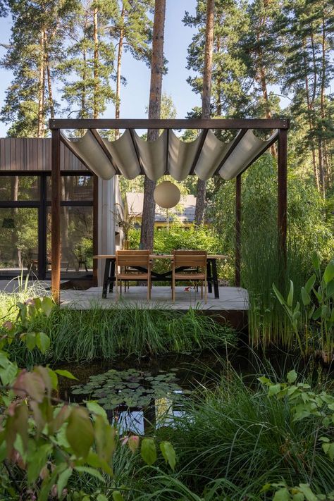 Small Structures, Forest Cabin, Wood Pergola, Summer Patio, Under The Moon, Terrace Design, Backyard Garden Design, Forest House, Enjoy Nature