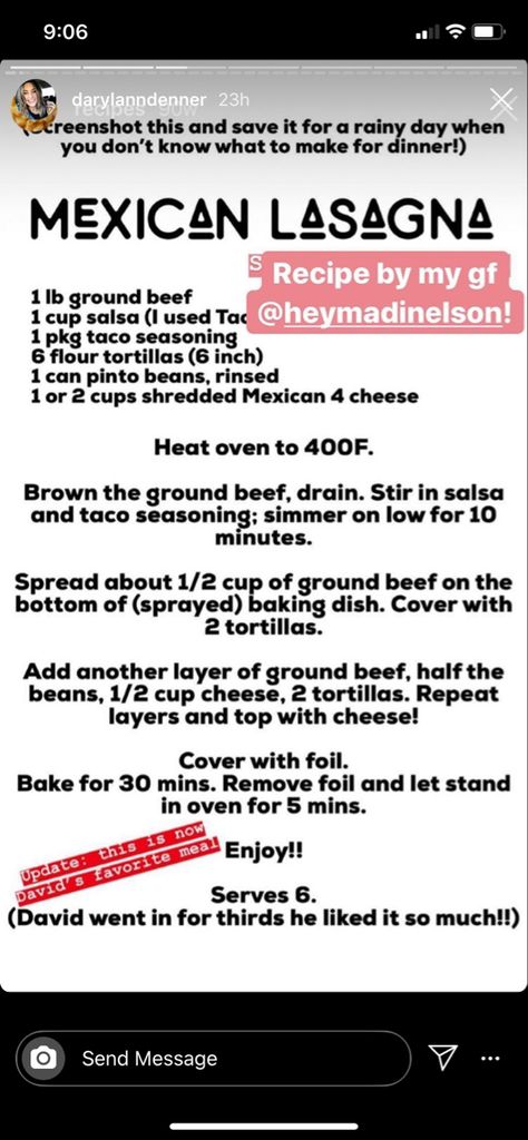 Madi Nelson, Mexican Pinto Beans, Mexican Lasagna Recipes, Turtle Brownies, Mexican Lasagna, Chunky Salsa, Work Meals, Diet Breakfast, Easy Mexican