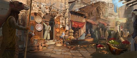 ArtStation - Middle eastern Market, Akhil Nasar Market Concept Art, Middle Eastern Market, Ancient Egyptian Architecture, Scooby Doo Images, Middle Eastern Art, Background Drawing, Eastern Art, Scene Design, Arabian Nights