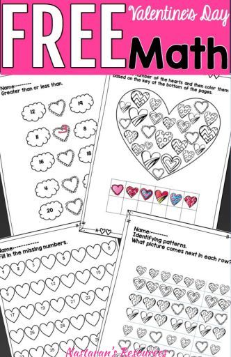 FREE printable practice pages for valentines fun in kindergarten!  no prep Valentine's Day Math Worksheets. Also, you can use these worksheets as a review pack for first grade. Valentine Math Worksheet, Valentine Math Activities, Middle School Math Worksheets, Valentine Worksheets, February Classroom, Kindergarten Valentines, Wedding Wishing, Math Valentines, Free Printable Math Worksheets