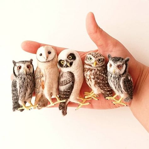 My Owl Barn: Japanese Artist Makes Miniature Felted Sculptures With Insane Detail Needle Felted Owl Tutorial, Felted Owls, Felted Owl, Owl Tutorial, Needle Felted Owl, Owl Photography, Felt Owls, Clay Doll, Felt Owl