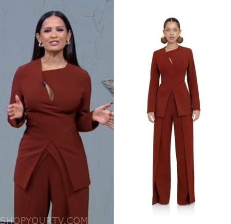 Good Morning America: November 2022 Rocsi Diaz's Red Cutout Blazer and Pant Suit Women’s Pants Suits, Cutout Blazer, Outfit Tutorial, 30s Style, Formal Pant, Style Pantry, Briefcase Women, Modest Outfit, Where To Buy Clothes