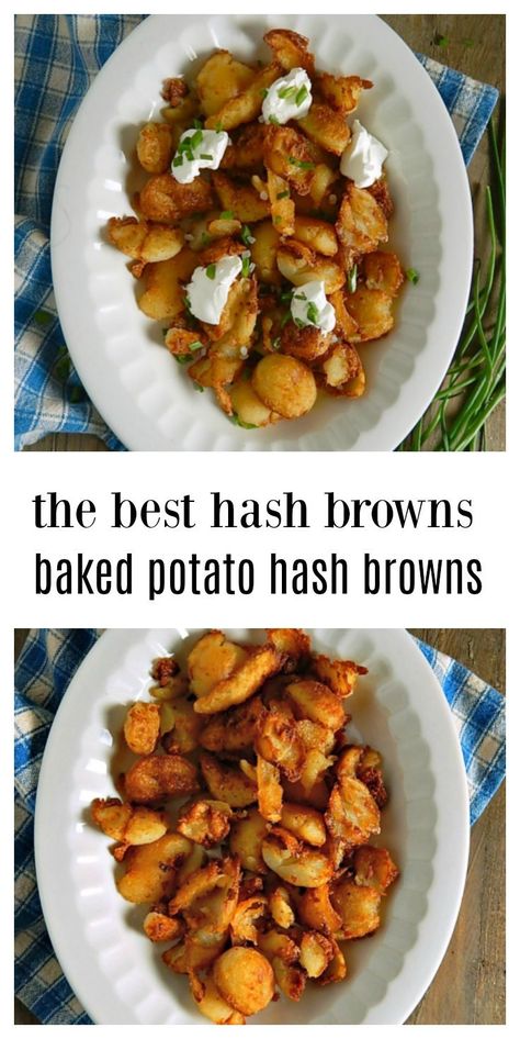 Leftover Baked Potatoes make the BEST Baked Potato Hash Browns. They fry up fast and are golden, brown and delish, all crunchy outside and soft inside! You'll want to make extra baked potatoes just so you have some leftover to make these. #BakedPotatoHashBrowns Leftover Baked Potatoes, Crispy Baked Potatoes, Best Baked Potato, Leftover Potatoes, Baked Potato Recipes, Potato Hash, Hash Brown Casserole, Breakfast Potatoes, Hash Browns