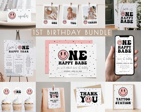 One Happy Babe First Birthday Girl, One Happy Girl First Birthday, One Happy Girl Birthday Party, One Happy Babe, 1st Birthday Themes Girl, Bday Template, Happy Birthday Baby Girl, First Bday, Baby Birthday Themes