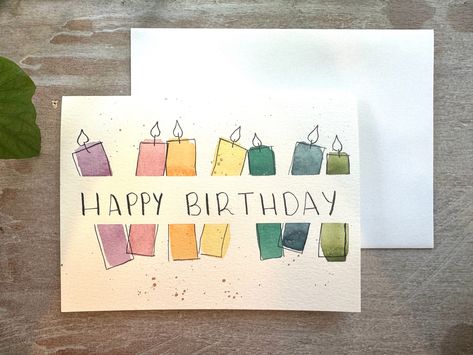 Say Happy Birthday to someone special with this hand painted watercolor card! Cards are blank inside so you can add your own personal note. Each order comes with one card and a white envelope.  Each card is original and design/color may vary slightly. Watercolor Art For Birthday Card, Birthday Card Art Drawing, Handmade Watercolor Birthday Cards, Hand Painted Birthday Card Ideas, Diy Card Thank You, Watercolor Card For Men, Simple Watercolour Birthday Card, Birthday Card Simple Handmade, Birthday Card Ideas For Guys