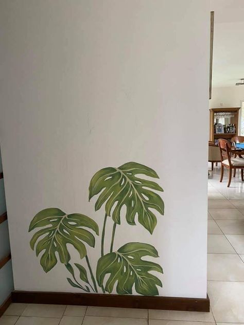 Plant Wall Painting Ideas, Leaf Painting On Wall, Switchboard Art, Leaf Mural, Cheap Furniture Makeover, Hall Painting, Restaurant Design Inspiration, Wall Murals Diy, Diy Mural