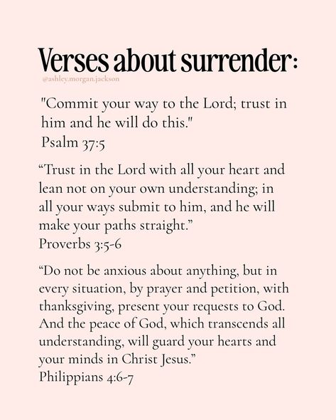 We have to know as Christians, surrender isn’t about giving up; it’s about giving our trust—to the One who knows what’s best. The more we let go, the more space we make for His peace, grace, and purpose in our lives. God doesn’t ask for our strength, He asks for our trust. When we release control, we find freedom. Trust His loving and all knowing plan. What are you struggling to surrender today? Save + Share♥️ #christian #christianautho #christianity #spiritualgrowth #growingspirituall... Giving Control To God, Prayer To Surrender To God, Trust And Surrender, Surrender Scripture, Surrender Affirmations, Running Vibes, Letting Go Of Control, Prayers Of The Righteous, Release Control