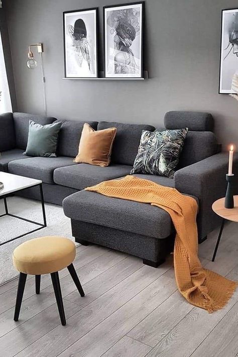 Dark Grey Sofa Living Room, Living Room Design Styles, Gray Living Room Design, Grey Sofa Living Room, Living Room Decor Gray, Grey Couches, Apartment Living Room Design, Set Sofa, Living Room Color Schemes