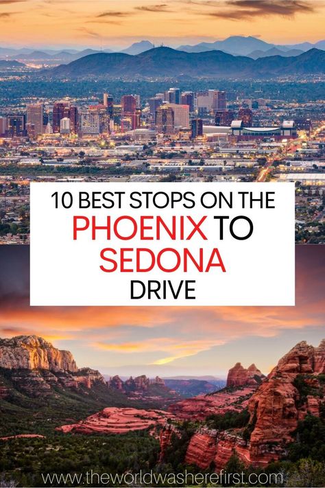 Driving from Phoenix to Sedona? Make sure to stop off at these amazing places along the way! Sedona To Grand Canyon, Phoenix To Sedona, Arizona Day Trips, Sedona Arizona Travel, Sedona Travel, Sedona Vacation, Travel Vision Board, Visit Sedona, Trip To Grand Canyon