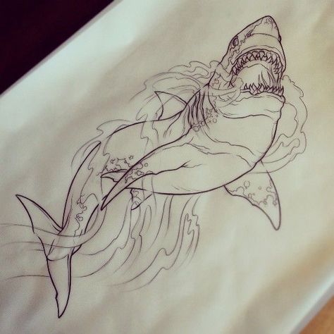 Sleeve Drawing, Hai Tattoo, Tier Tattoo, Shark Drawing, Petit Tattoo, Sea Tattoo, Shark Tattoo, Ocean Tattoos, Shark Art