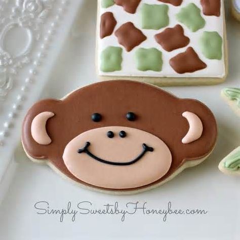 Insect Cookies, Monkey Cookies, Safari Cookies, Monkey Birthday Parties, Monkey Cake, Safari Cakes, Baking Inspiration, King Birthday, Sugar Cookie Designs