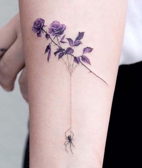 Los Angeles Tattoo, S Tattoos, Stunning Tattoos, Spider Tattoo, Purple Rose, Tattoo Placement, S Tattoo, Rose Tattoos, Rose Tattoo