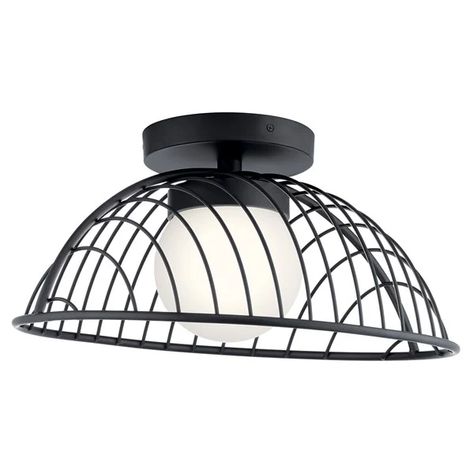 Clevo LED 3000K 18" Semi Flush Black | Kichler Lighting Wire Sculptures, Black Cage, Coastal Modern, Kichler Lighting, Semi Flush Lighting, Semi Flush Ceiling Lights, How To Clean Metal, Semi Flush Mount Lighting, Flush Ceiling Lights