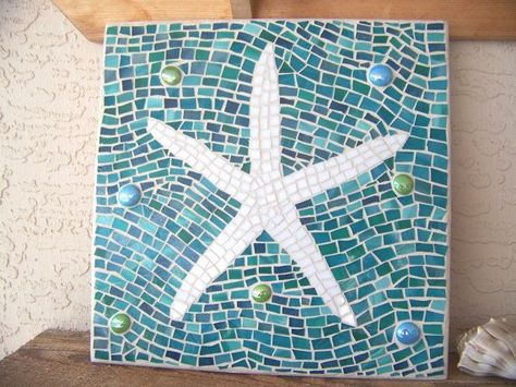 Fish Mosaic, Starfish Wall Art, Stained Glass Mosaic Art, Turquoise Home Decor, Mosaic Birdbath, Hanging Stained Glass, Mosaic Art Diy, Starfish Decor, Mosaic Animals