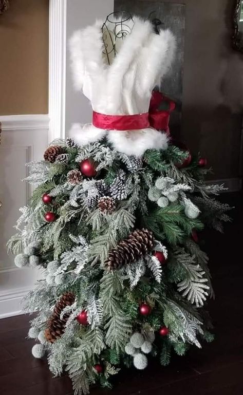 Dressform Christmas Tree, Manikin Christmas Tree, Two Christmas Trees In Living Room, Manniquine Christmas Tree, Manniquin Christmas Tree, Manaquin Christmas Tree, Christmas Manaquin Tree, Mannequin Bust Christmas Tree, Dress Mannequin Christmas Tree