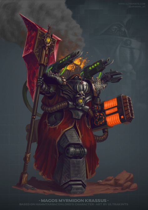 Magos Myrmidon Krassus by Javier Quintana (Masterjavi | ultrakints) - 40K Gallery 40k Chapter Master, Apothecary 40k, Mortarion 40k, 40k Ogryn, Adeptus Mechanicus Art, Lionel Heresy, Skitarii Art, 40k Ships, 40k Mechanicus