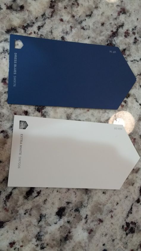 Sherwin Williams - dress blues and extra white. Dress Blues Sherwin Williams, Sherwin Williams Dress Blues, Blue Sherwin Williams Paint, Sherwin Williams Kitchen, Havenly Office, Blue Sherwin Williams, Playhouse Diy, Sherwin Williams Paint, Navy Kitchen