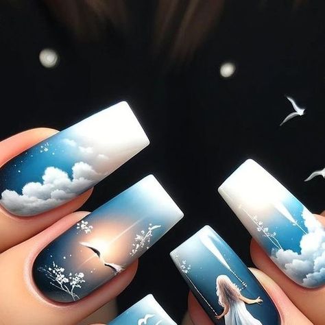 Sky Nail Art, Dreamy Sky, Soft Clouds, Sky Nails, Sunset Design, Art Whimsical, Nail Games, The Horizon, Nail Art Design