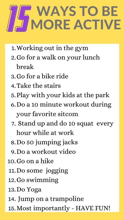 Looking for ways to get more active throughout the day? How about 15 of them?! Check out these awesome ideas and start to get more activity in your day! How To Make Workouts Fun, Active Things To Do, How To Be Active All Day, How To Be More Athletic, How To Be Active, Heart Healthy Exercise, Healthy Reminders, How To Become Fit, Things To Do Inside