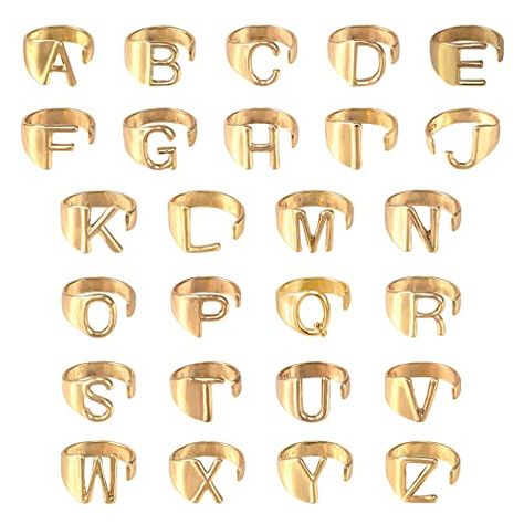 Bold Alphabet, Alphabet Ring, Letter Rings, Female Armor, Letter Jewelry, Alphabet Jewelry, Letter Ring, Cuff Ring, Gold Letter