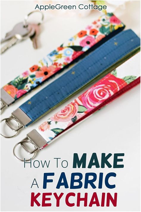 See how to make a keychain - this easy diy fabric keychain makes a great gift! Key fobs and diy keychains make great gifts for friends, family, and teachers. Also, they are a great way to use up your fabric scraps.Never lose your keys again with this easy fabric keychain. See how to use keyfob hardware pliers and alternative hack tools too. This easy diy wrist strap keychain will put a stop to losing your keys - visit tutorial now. How To Make Key Fobs Fabric Scraps, Diy Key Fob Chain, Scrap Key Fob Tutorial, Key Fobs Wristlet Diy, Fabric Key Fob Tutorial, How To Make A Key Fob, Key Fob Pattern Free, How To Sew A Key Fob, How To Sew Key Fob Wristlet