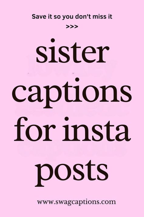 Looking for the perfect words to celebrate your sister on Instagram? Check out our top picks for "Sister Captions for Insta Posts" that will add the perfect touch to your photos! Whether you're sharing a fun memory or a heartfelt moment, these captions will help you express your sisterly bond with style. Discover captions that range from funny and playful to sweet and sentimental, and make your Insta posts unforgettable. Sisters Captions For Instagram Posts, Sweet Sister Quotes, Sister Captions For Instagram, Cute Sister Quotes, Family Bonding Quotes, Family Captions, One Word Caption, Captions For Instagram Posts, Bond Quotes