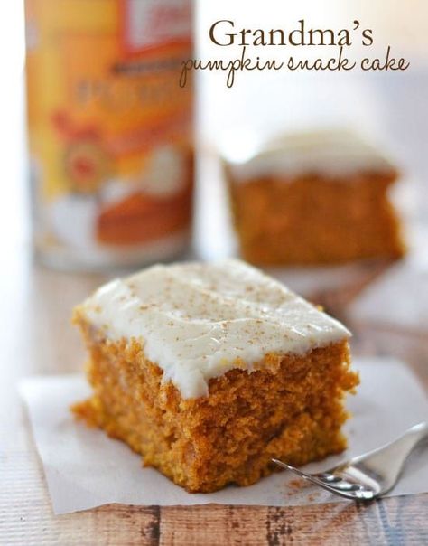 Grandma’s Pumpkin Snack Cake | Kitchen Meets Girl Pumpkin Snack Cake, Bake Beans, Fall Sweets, Bread Pans, Pumpkin Snack, Fall Deserts, Cake Halloween, Easy Cakes, Thanksgiving Foods