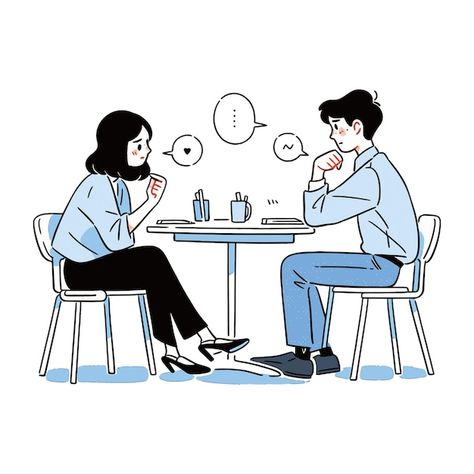 Boy and girl talking at an coffee shop v... | Premium Vector #Freepik #vector #flirt #girlfriend #community-people #love-couple Couple Talking Illustration, Couple Talking Drawing, Boy And Girl Talking Drawing, Two People Talking Drawing Reference, People Talking Drawing, People At Cafe, Girlfriend Drawings, Coffee Shop Drawing, Community Drawing