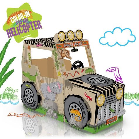 Diy Safari Jeep, Cardboard Vehicles, Diy Cardboard Toys, Safari Jeep, Cardboard Playhouse, Cardboard Car, Backyard Kids Play Area, Cardboard Toys, In The Jungle