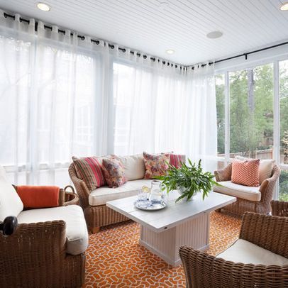 Sprucing up a Sun Porch Sunroom Curtain Ideas, Sunroom Window Treatments, Sunroom Curtains, Sunroom Windows, Traditional Porch, Four Seasons Room, Sunroom Furniture, Sunroom Decorating, Sunroom Designs