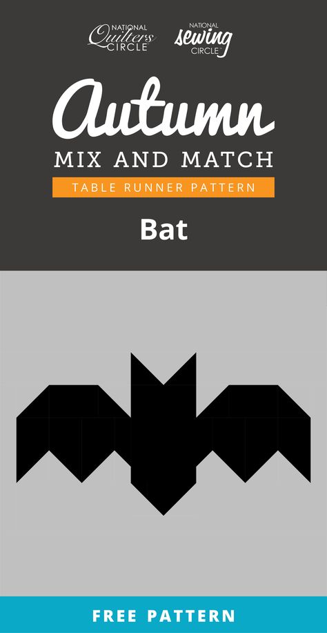 Enter your email address to download this free bat quilt block pattern! This cat is part of a larger mix and match table runner pattern that is perfect for Halloween, Thanksgiving, or Fall in general! Download as many patterns as you like. If you choose to create the final table runner, the pattern is 5 blocks long. With 15 different blocks, and 3 different themes, you can create an unlimited number of combinations! Bat Quilt Pattern Free, Easy Fall Quilt Patterns Free, Bat Quilt Block Pattern Free, Halloween Sampler Quilt, Halloween Patchwork, Halloween Quilt Blocks, Bat Quilt Block, Halloween Quilt Patterns, Fall Quilt Patterns