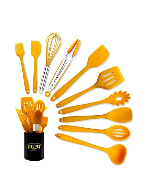 COOKING KITCHEN Utensils Set Stick Non Iron Utensils, Yellow Kitchen Utensils, Kitchen Utensils Set, Pasta Server, Kitchen Tongs, Basting Brush, Silicone Cooking Utensils, Cooking Spatula, Must Have Kitchen Gadgets