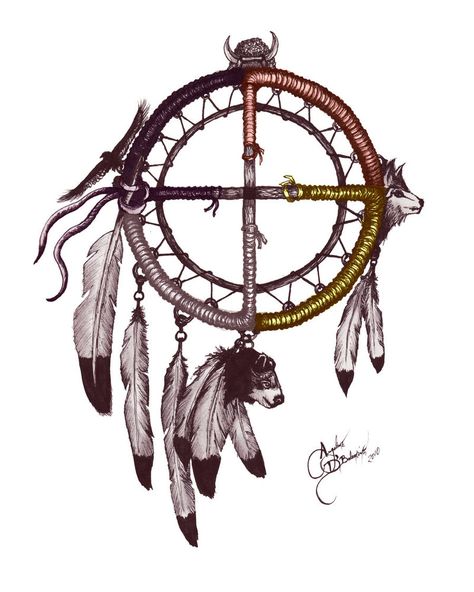 Medicine Wheel Tattoo, Native American Rituals, Dreamcatcher Ideas, Native American Medicine Wheel, Atrapasueños Diy, Wheel Tattoo, Indian Dream Catcher, Bone Collector, Native American Tattoo