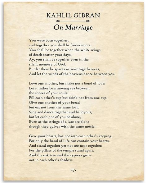 Kahlil Gibran On Marriage, Typography Book, This Is Your Life, Kahlil Gibran, Love One Another, A Poem, Wedding Vows, Inkjet Printer, Book Page