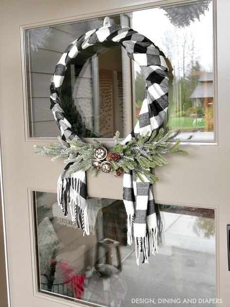 Winter Porch Decor - Taryn Whiteaker Buffalo Check Christmas Decor, Buffalo Plaid Christmas Decor, Black White Christmas, Plaid Christmas Decor, Buffalo Check Christmas, Christmas Tablescape, White Christmas Decor, Buffalo Plaid Christmas, Christmas Porch