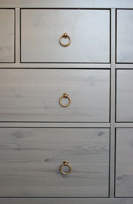 PULLS! ikea hack, hemnes dresser gray-brown with brass pulls - to go with the console and navy blue wall in the office Ikea Hemnes Dresser, Hemnes Dresser, Ikea Dresser, Navy Blue Walls, Ikea Decor, Ikea Hemnes, Brass Pulls, Dresser Knobs, Blue Walls