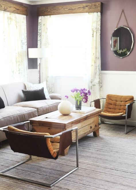 Style by Emily Henderson purple living room Purple Wall Color, Lavender Room, Purple Living Room, Purple Paint, Emily Henderson, Room Paint Colors, Purple Walls, Living Room Windows, Paint Colors For Living Room