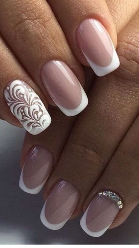 Summer French Manicure, Purple Wedding Nails, Nail Art Mariage, Pink Wedding Nails, Wedding Day Nails, Bridal Nails Designs, Metallic Nail Art, French Manicure Designs, Glitter Rosa