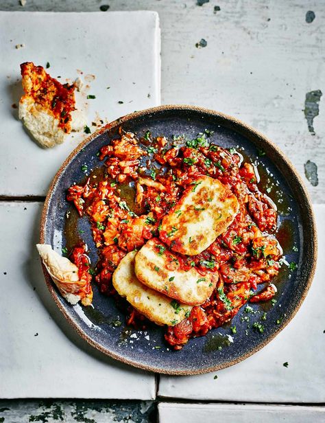 Zaalouk Recipe with Halloumi Cheese - olivemagazine Halloumi Dinner, Halloumi Cheese Recipes, Halloumi Recipes, Cooking Halloumi, Vegetarian Dinner Ideas, Curry Recipes Vegetarian, Fried Halloumi, Halloumi Salad, Grilled Halloumi