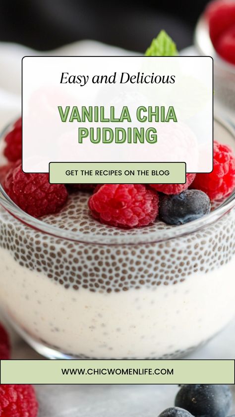 Vanilla chia pudding Chia Seed Pudding Vanilla, Dessert Quotes, Vanilla Chia Seed Pudding, Vanilla Chia Pudding, Filling Snacks, Chia Pudding Recipes, Chia Seed Pudding, Banana Slice, Green Fruit