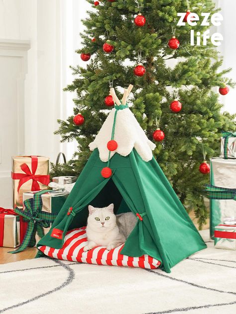 Cat Beds - ZezeLife Cat Teepee, Pet Tent, Pet Teepee, Cat Tent, Pet Kennels, Dog Bed Furniture, Candy Cane Stripes, Holiday Patterns, Cat Supplies