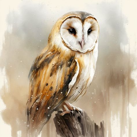 Owl Painting Acrylic, Barn Owl Art, Watercolor Barns, Owl Watercolor, Owl Artwork, Painting Collection, Owls Drawing, Owl Painting, Owl Art